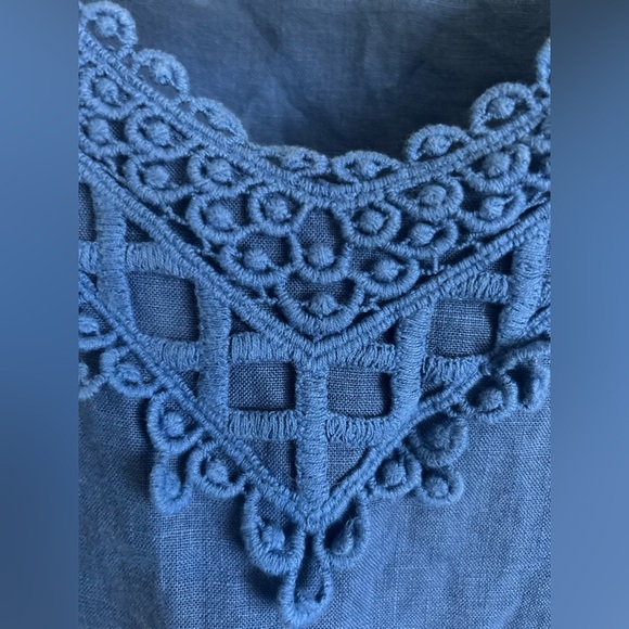 Made in Italy Blue Lace Trim Linen Dress - Picture 8 of 11